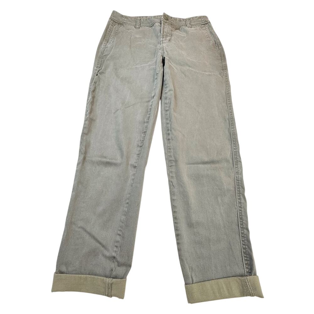 Liverpool Los Angeles Olive Green Boyfriend Cut Soft Khaki Pants  Cuffed Ankle - Picture 6 of 16